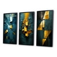 thumbnail image 3 of Designart "Interlude in Yellow Abstract Expressionism in Teal II" Abstract Painting Framed Wall Art Set Of 3 - Gold Modern Frame Canvas Set For Living Room Decor, 3 of 6