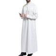 thumbnail image 4 of BSDJILFG 50% ,Mens Kaftan Thobe V-Neck Long Sleeve Muslim Robe Dubai Long Gown Saudi Arab Thobe Robes for Summer Beach S-3XL, 4 of 7
