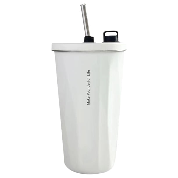 Taza de beber de doble pared con aislamiento al vacío de acero inoxidable, vaso de 600ml, taza de hielo para café con pajita