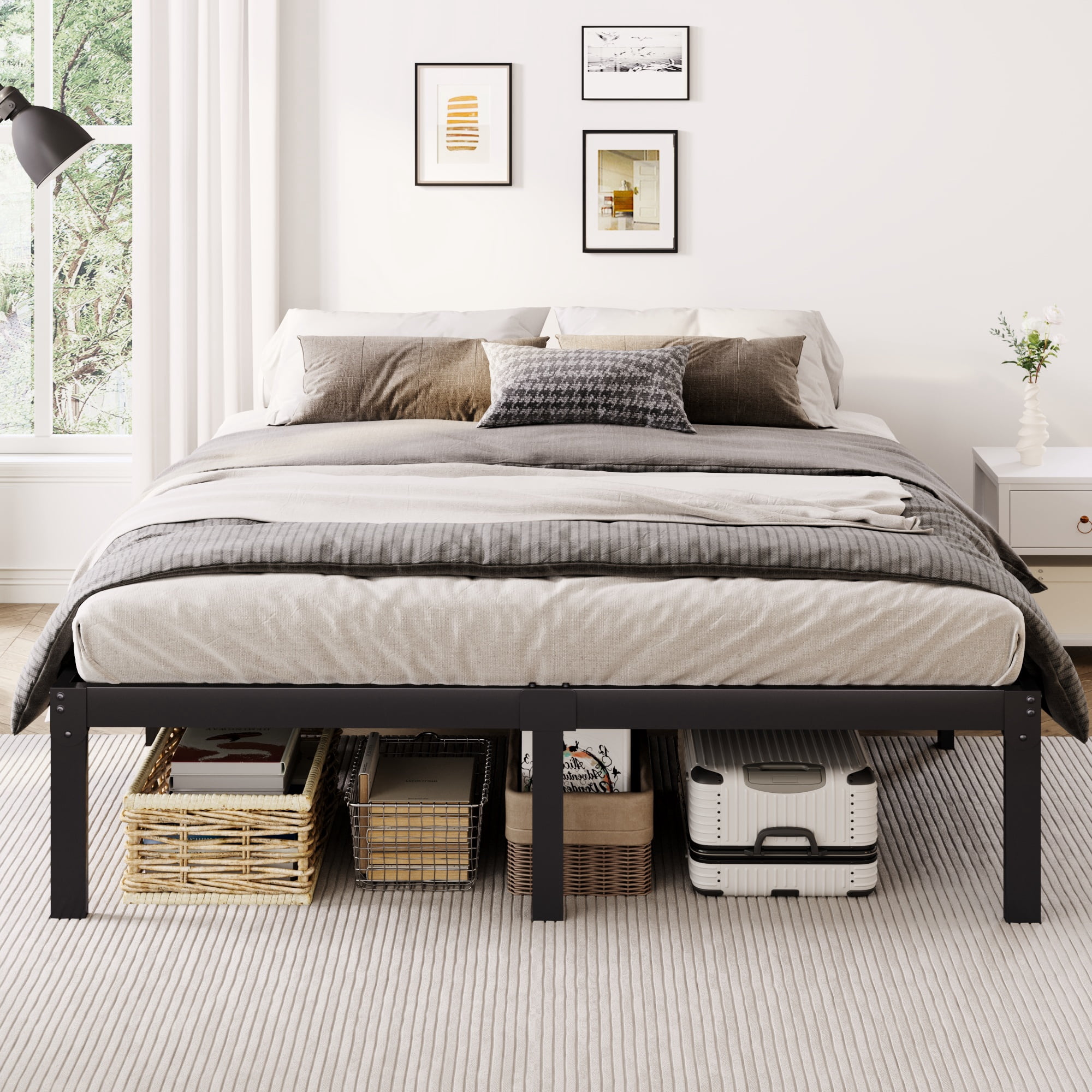 Merrland 12 Inch King Size Metal Platform Bed Frame, Heavy-Duty, Under-Bed Storage Space, Easy Assembly, Headboard Compatible, Black