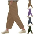 thumbnail image 7 of ZACPNCV Pants for Girls Summer Casual Loose Cotton Linen Straight Wide Leg Drawstring Elastic Waist Solid Cropped Pant Gray 13-14 Years, 7 of 7