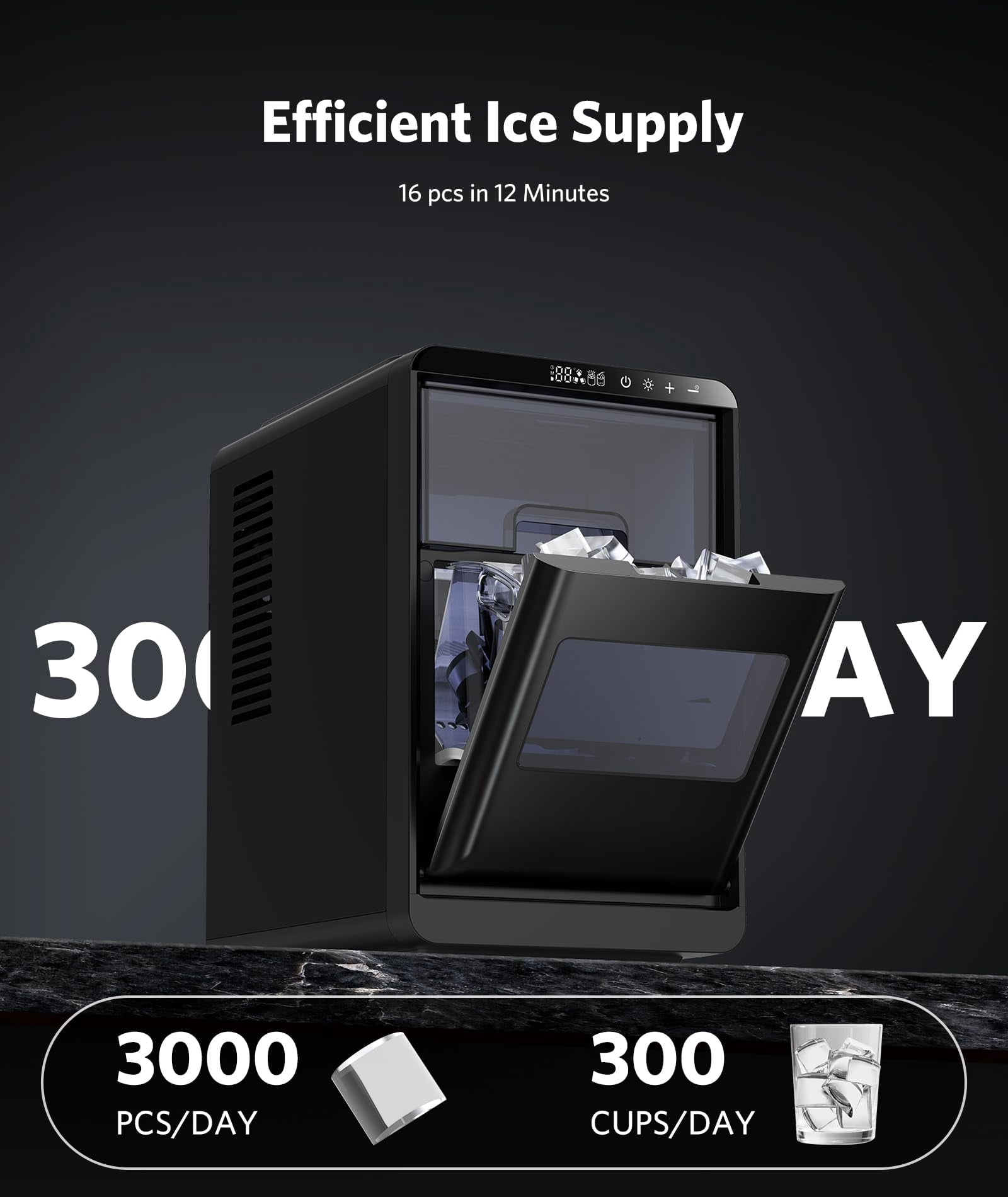 Auseo Crescent Ice Maker Countertop, 16pcs Crystal Clear Ice Cubes in 12 Min, 26 lbs/24H, 2000 Cubes Daily Portable Ice Machine with Self-Cleaning & Timer, Ideal for Home, Office, Party