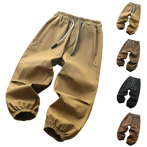DGXTA Clearance Boys Cargo Pants Cotton Casual Pants Drawstring Loose Jogging Bottoms Elastic Cuffed Cargo Joggers