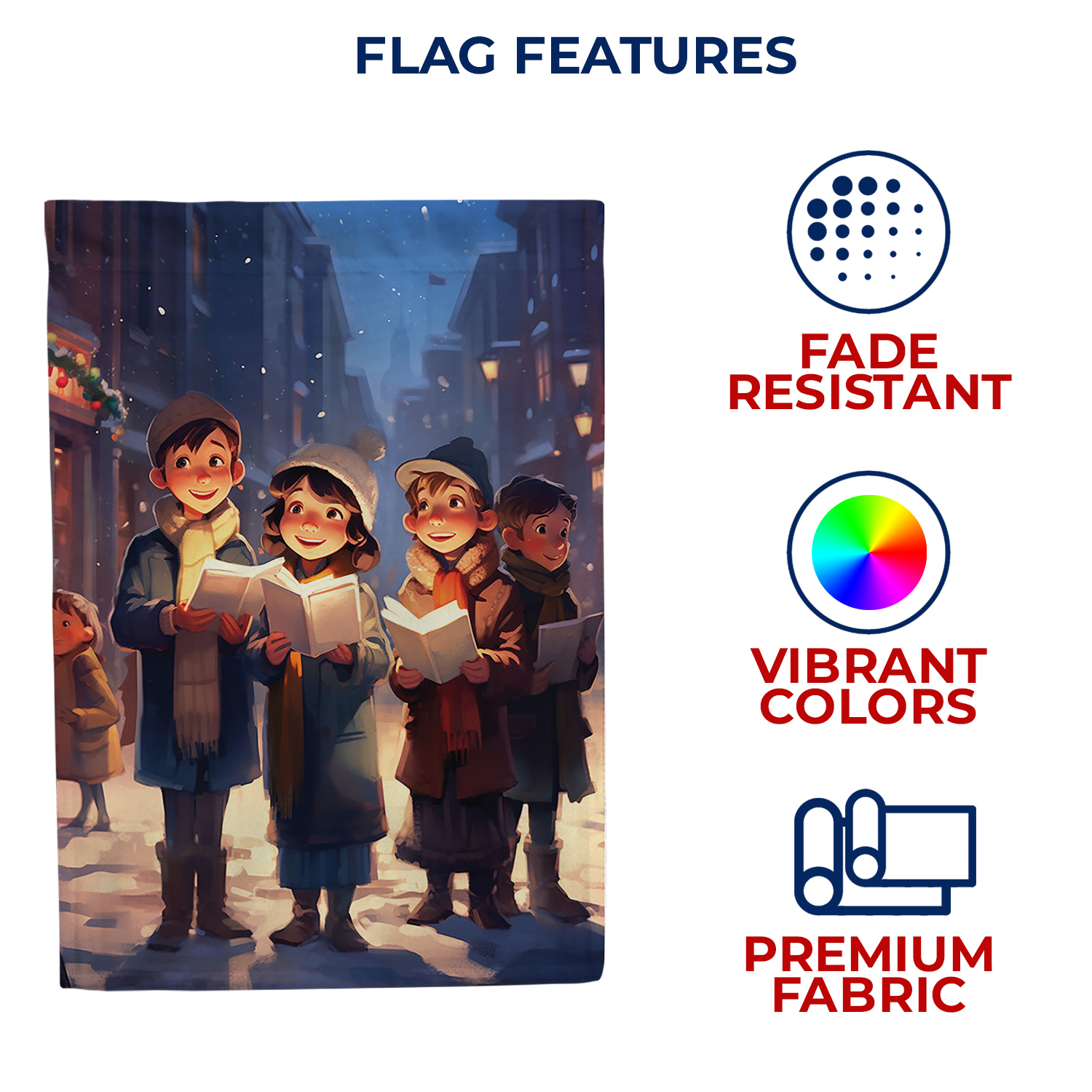 America Forever Christmas Carolers House Flag, 28 x 40 inch Double Sided, Young Singers Banner, Snowy Street Scene Outdoor Decor, Holiday Outside Decorations Yard Flag