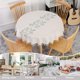 thumbnail image 2 of Round Tablecloth 140cm Linen & Cotton Anti-Stain Washable Beige Table Cover with Embroidered Green Leaves, Tassels for Birthday, Wedding, Dining, Coff, 2 of 3