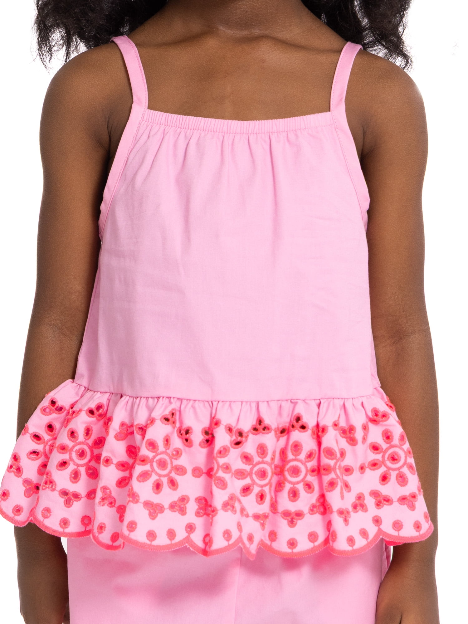 Wonder Nation Toddler Girls Scalloped Tank Top and Matching Shorts Set, 2-Piece, Sizes 12M-5T