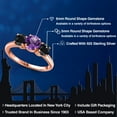thumbnail image 2 of Gem Stone King 18K Rose Gold Plated Silver Purple Amethyst and Black Sapphire Engagement Ring for Women | 2.38 Cttw | Round 6MM | Gemstone February Birthstone | Size 9, 2 of 6