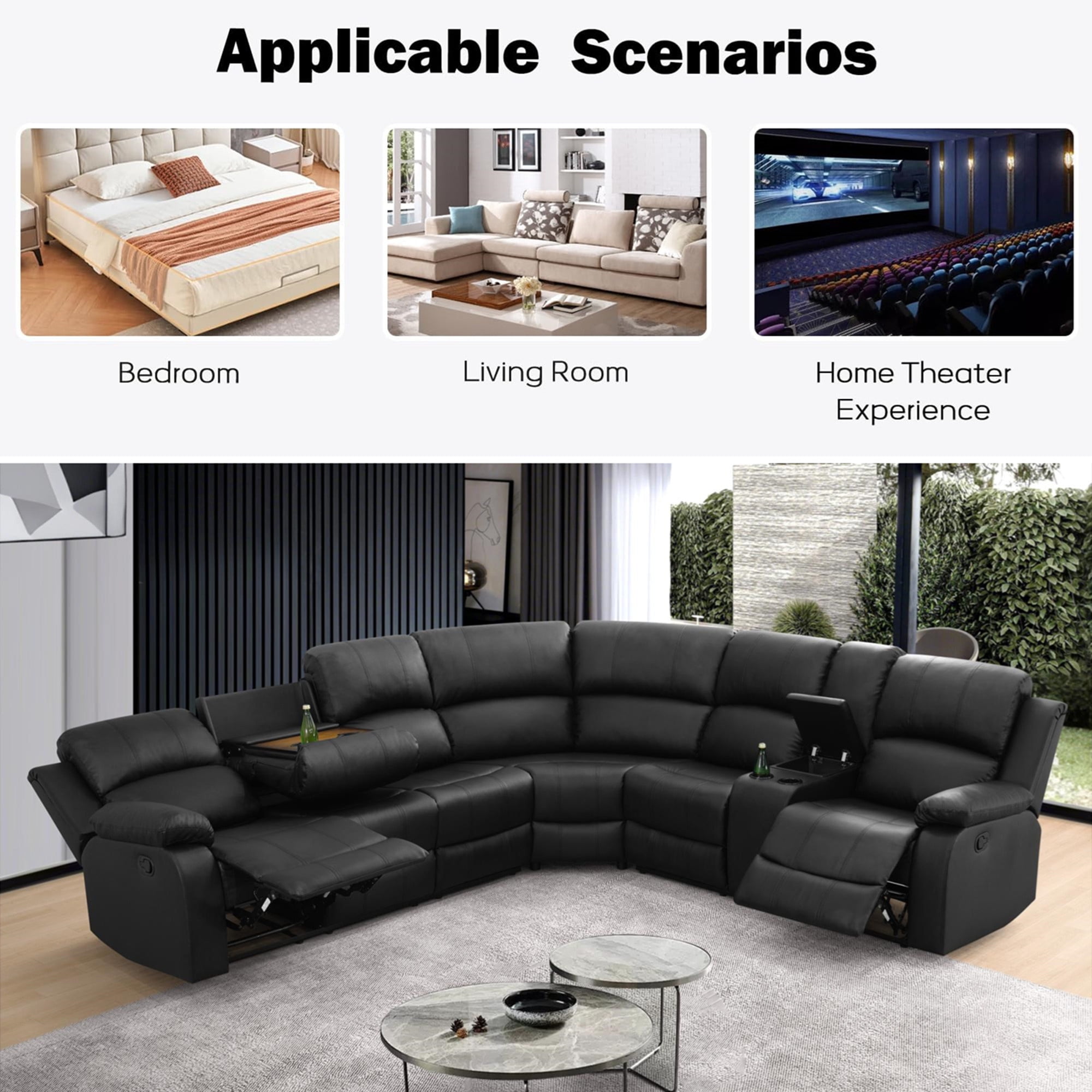 Aukfa 3-Piece Recliner Sofa Set, 6 Seat Sectional Couch with Cup