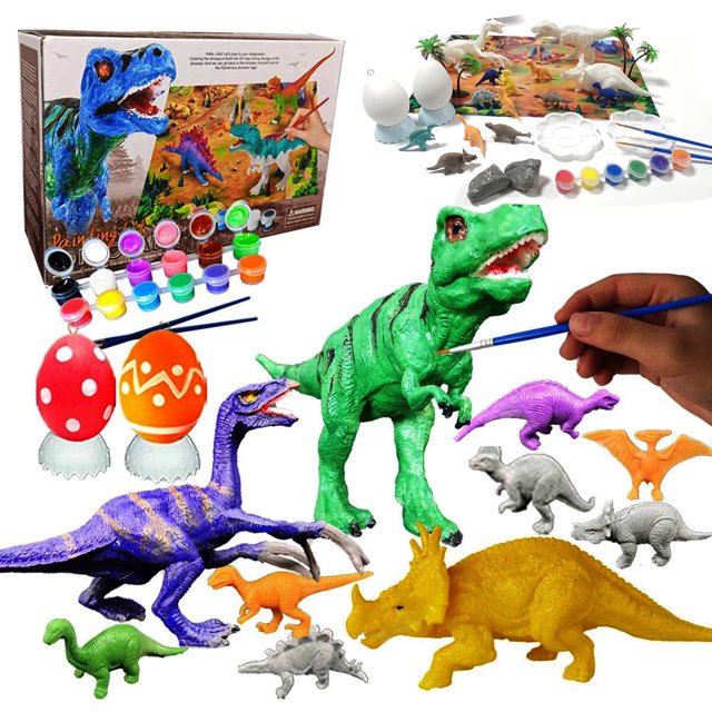 YOPTOP Kids Crafts and Arts Dinosaur Painting Kit with Play Mat, Dinosaurs Toys Art and Craft for Boys Girls Age 4 5 6 7 8 Years Old, Fun DIY Kids Paint Birthday Gifts for Children Animal Set