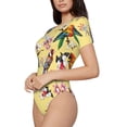 thumbnail image 2 of KLL Women 's Crew Neck Bodysuit Jumpsuits Beautiful Bright Birds And Flowers Print Short onesies Stretch T Shirts, 2 of 7