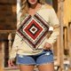 thumbnail image 1 of TaTaai Printed Long Sleeve T-Shirt Lightweight Loose Women's Fashion Retro Western Print Round Neck Button Detail Casual Spring Daily Top Gift, 1 of 5