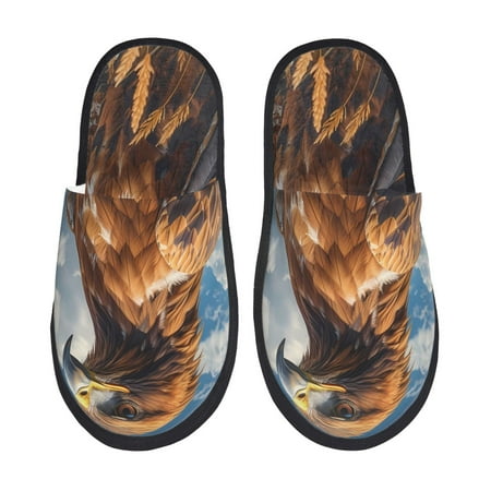 

Qekee Blue Sky White Cloud Eagle print Slippers for Women and Men Fluffy Cute Cozy House Slipper Funny Furry Bedroom Slippers for Women Indoor -Large