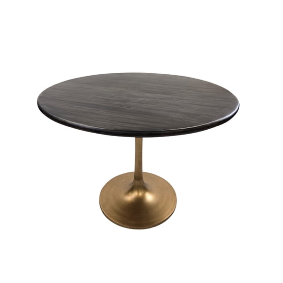 Alden Wood Top 36" Round Dining Table - Warm Black Top - Gold Base