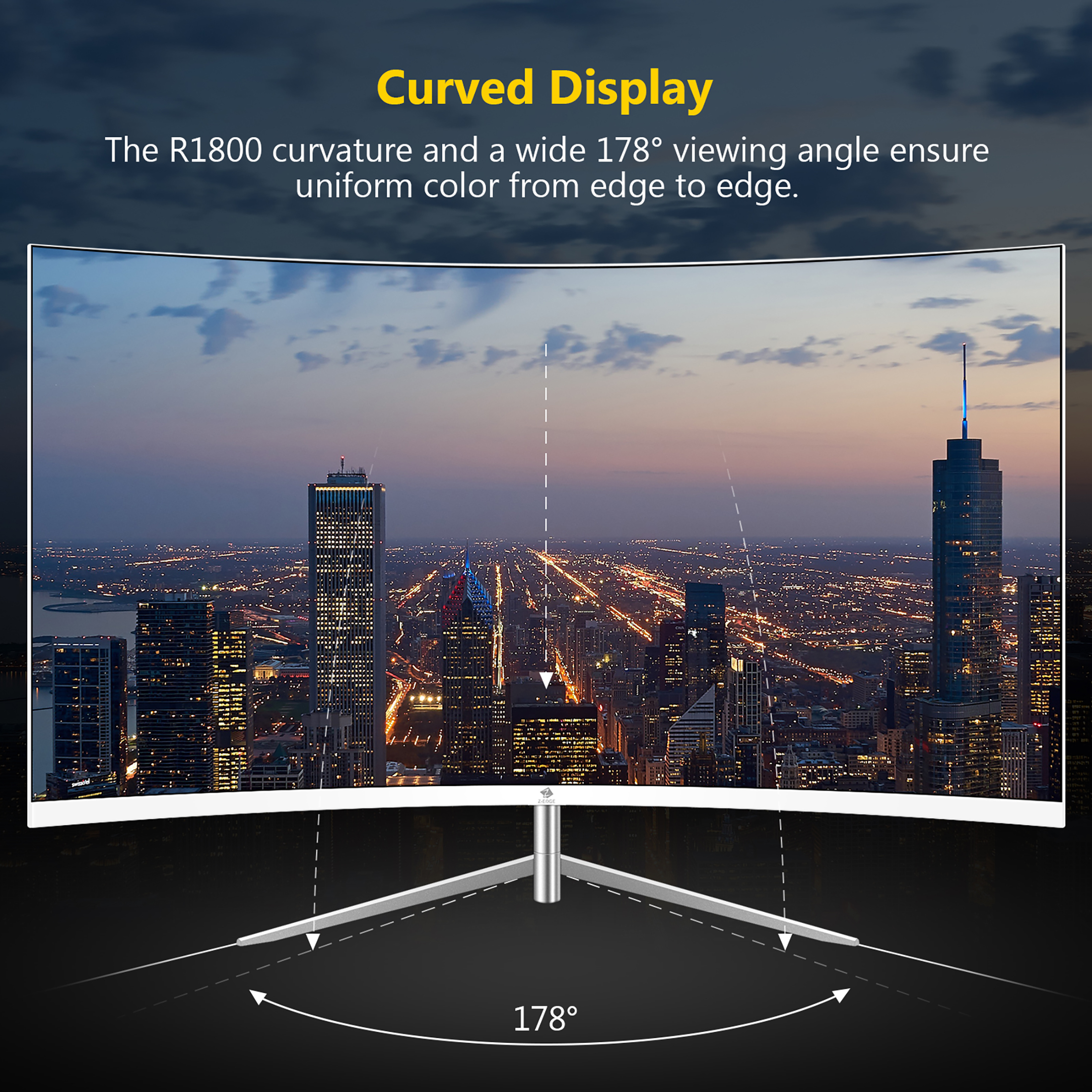 Z-EDGE U27C 27-inch Curved Monitor Full HD 1920x1080 75Hz 5ms VGA+HDMI Port Dual Speaker - image 3 of 8