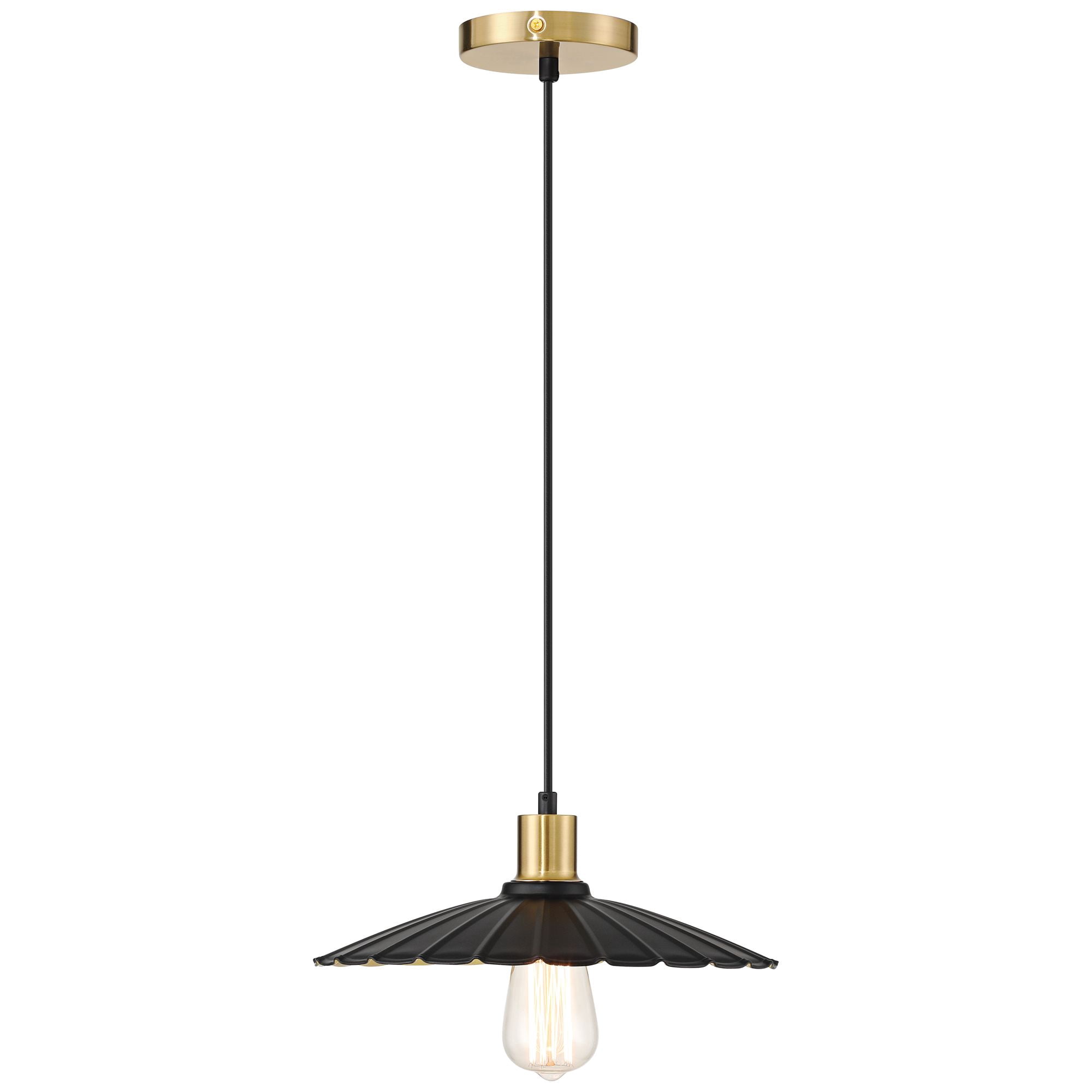 Possini Euro Design Piaza 12 1/4" Mid Century Modern Pendant Ceiling Light Fixture Dining Room Over Table Black Gold Finish