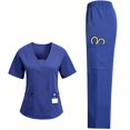 thumbnail image 2 of Busydd 2 Piece Scrubs for Women Set V Neck Short Sleeve Scrub Top and Straight Leg Pants Casual Comfortable Solid Color Workwear XL, 2 of 8