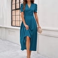 thumbnail image 7 of Bxsruta Womens Maxi Dress V Neck Short Puff Sleeve Pleated Flowy Casual Dresses for Women Vacation, 7 of 7