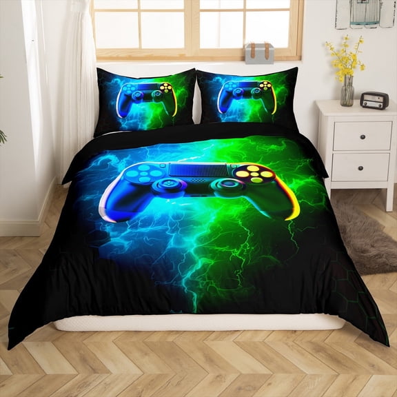 Erosebridal Abstract Gamepads Comforter Cover Twin,Neon Gradient Bedding Twin Size,Hexagon Honeycomb Duvet Cover Twin,Lightweight Lightning Bedroom Decoration(No Comforter),Reversible,3pcs