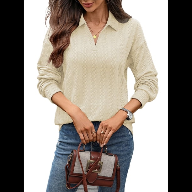 Suéter de Mujer de Color Liso, Otoño e Invierno 2025, con Solapa Holgada y Larga. Albaricoque L