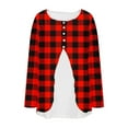 thumbnail image 6 of WRKEKC Womens Long Sleeve Tops Plaid Print Layered Crew Neck Button Detail Long Sleeve Top for Women Casual Slim Waist Flattering Two-Piece Style Shirt for Daily Wear Fall Outings, 6 of 6