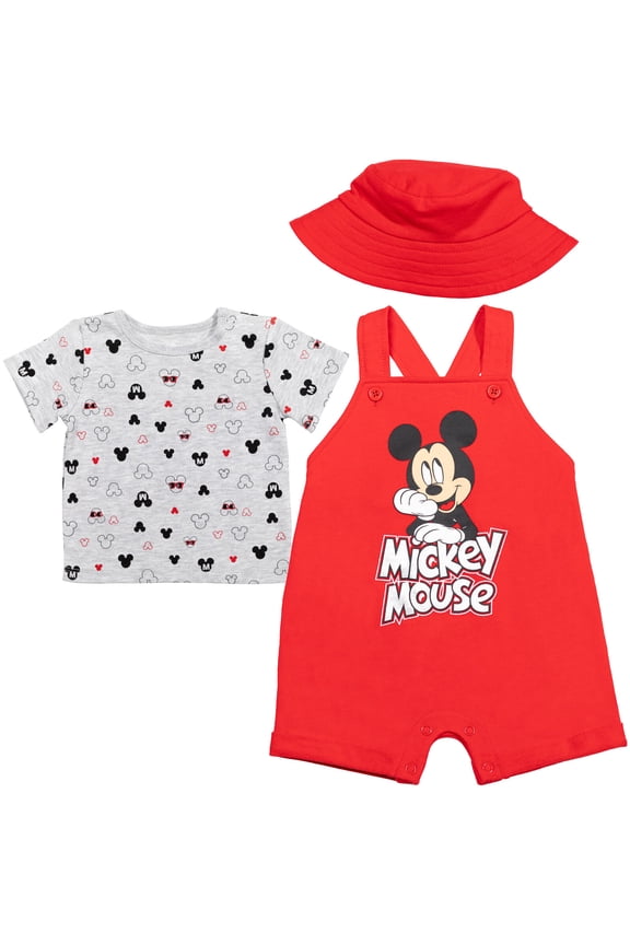 Mickey Mouse Baby Boys' Tee and Shortall Set with Bucket Hat Mickey Mouse Red