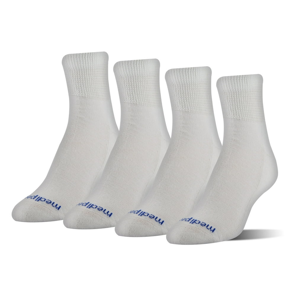 MediPeds Diabetic CoolMax Quarter Socks, Large, 4 Pack
