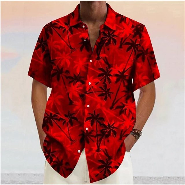 Chemise Décontractée à Manches Courtes Douce Hawaïenne à Col Rabattu Imprimé Noix de Coco pour Hommes Été