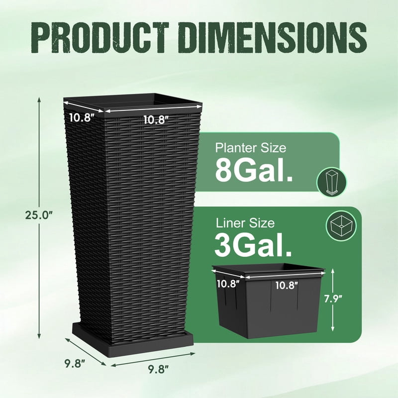 Homall 25" Tall Plastic Planter Set of 2 with Inside Pots, Drainages and Trays, for Outdoor and Indoor