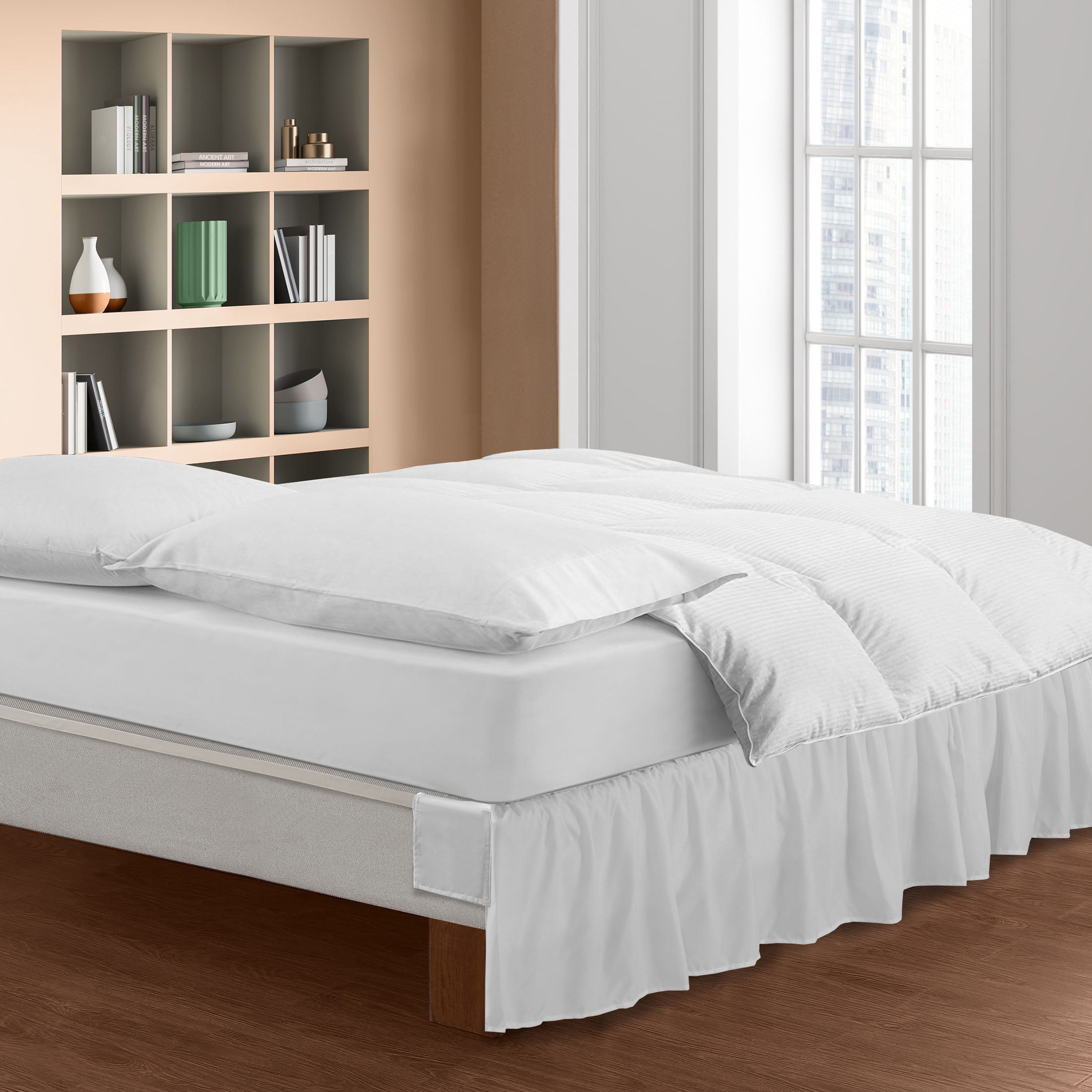 WonderSkirt Wraparound Ruffled 15" Microfiber Bedskirt, White, Queen