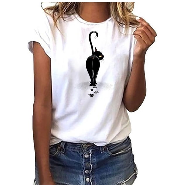 Pompotops Femmes Manches Courtes Imprimé en Forme de Cœur Hauts Décontractés Blouse T-shirt