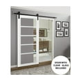 thumbnail image 3 of Sturdy Barn Door | Quadro 4522 White Silk with Clear Glass | 6.6FT Rail Hangers Heavy Hardware Set | Solid Panel Interior Doors-18" x 80"-Clear Glass-Black Rail, 3 of 6