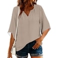 thumbnail image 6 of Craaazy Women's Relaxed Fit V Neck Blouse, Solid Color 3/4 Sleeve Tops, Comfy Casual Shirt for Spring & Summer Gifts, 6 of 8