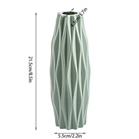 CuiLiyq Green Plastic Flower Vase, 1 Pcs Imitation Ceramic Ribbed Textured Decorative Vases, Cylinder Vases for Pampas Grass, Small Vase for Living Room Table Centerpieces Bouquet Home Decor, Green