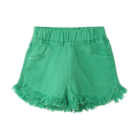 Wxirdiow Girls Fashion Girls Jean Shorts Graphic Raw Hem Summer Cute Denim Shorts with Pockets Green Size 7-8 Years