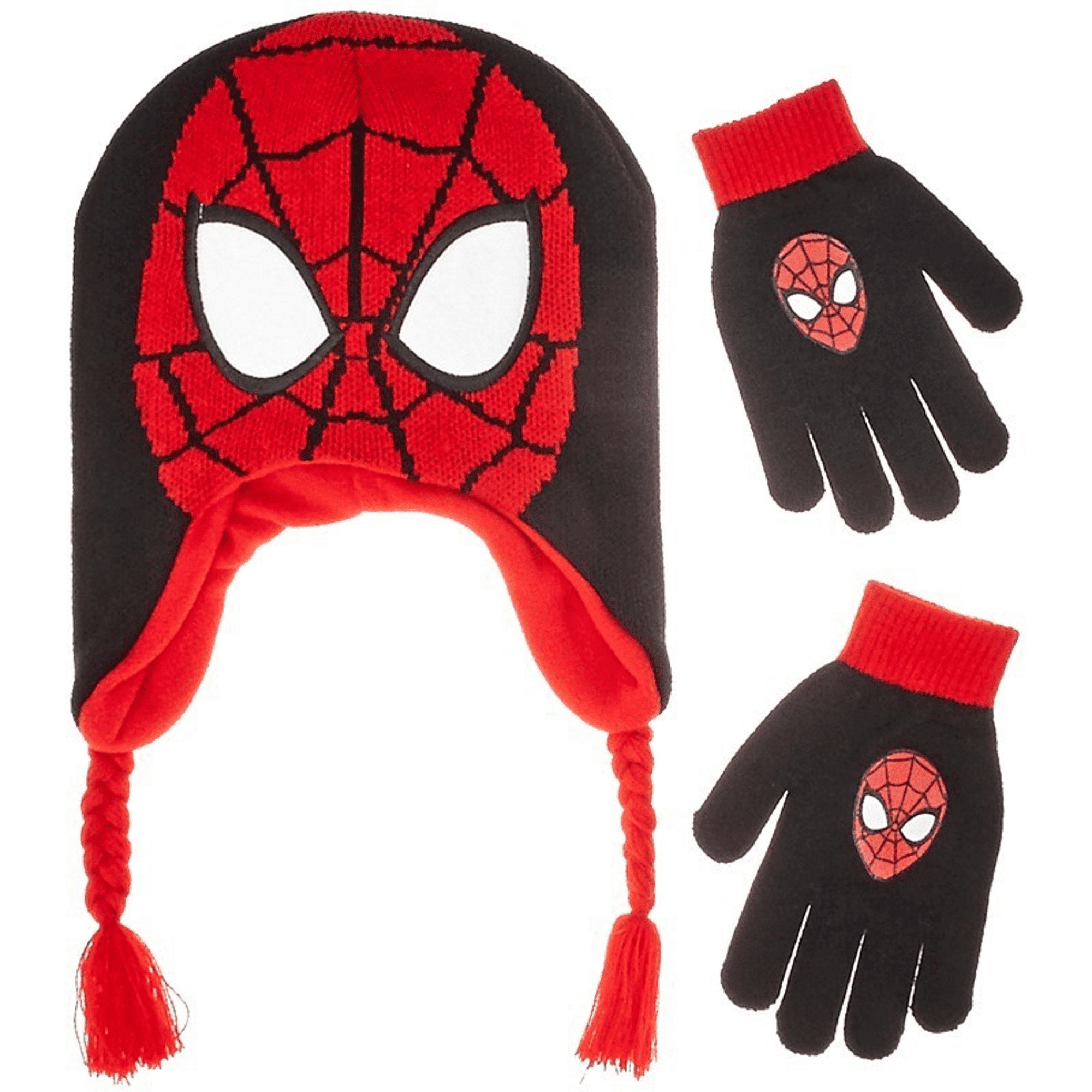 Ultimate SPIDERMAN Boys Earflap Winter Knit Hat and Gloves Set ...
