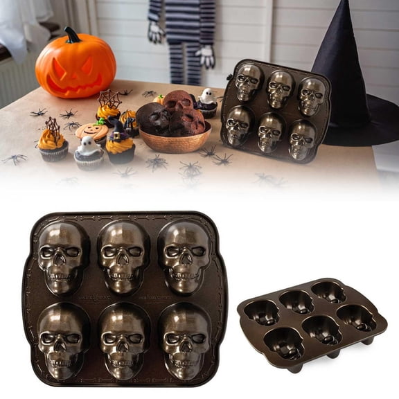 XGFHYJEH Halloween Decorations Decor, Halloween 6-piece Cake Mould Silicones Skull Baking Cake Mould Large Skull Mould