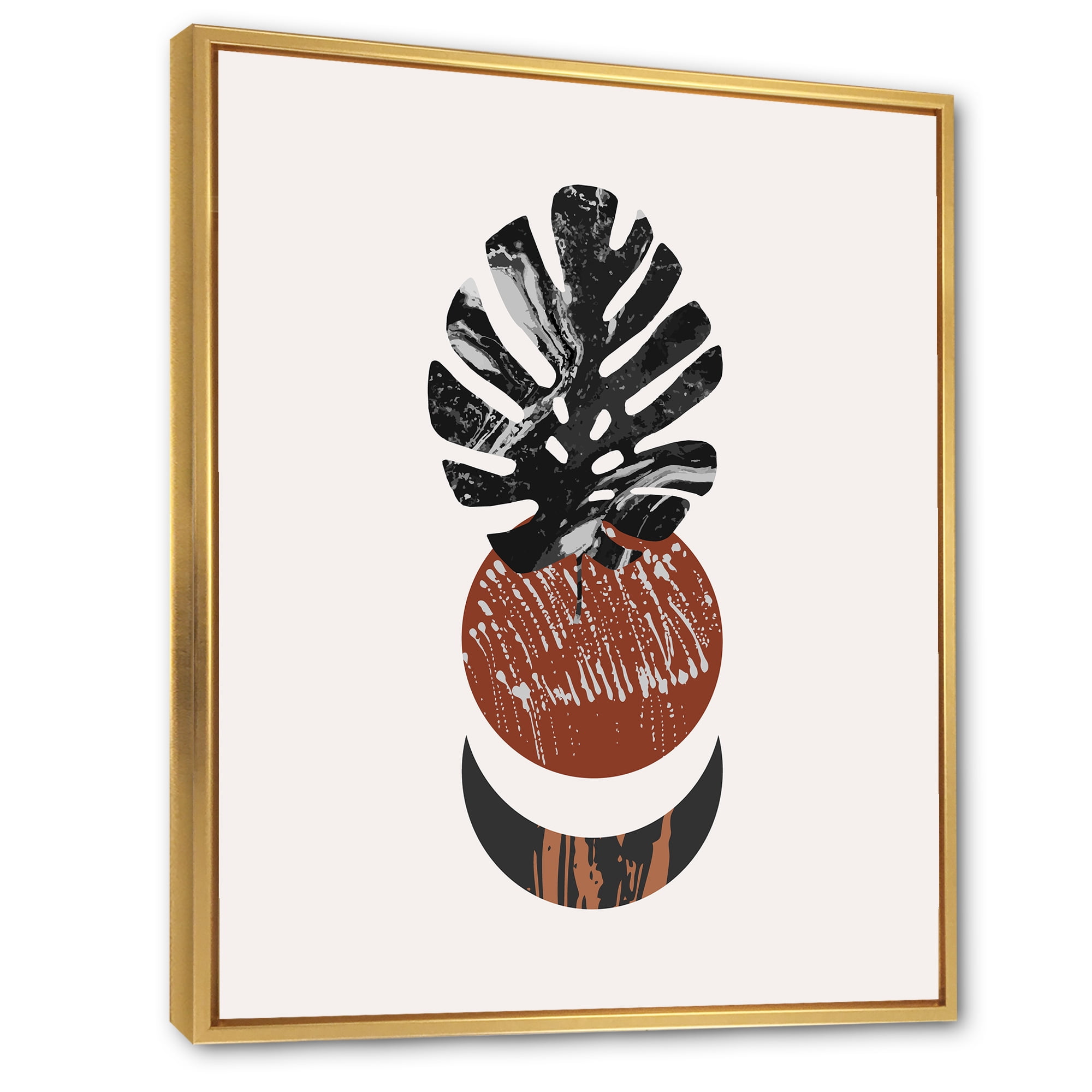 Designart 'Abstact Tropical Palm Leaf, Minimal Sun And Moon II' Modern Framed Canvas Wall Art Print
