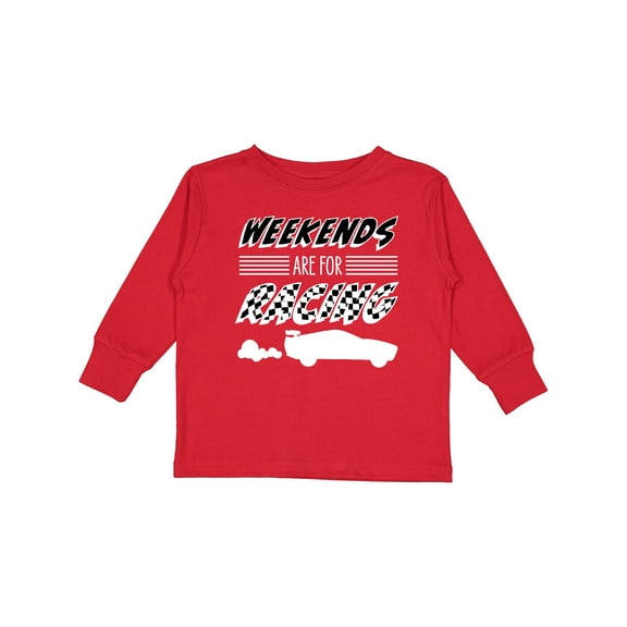 Inktastic Weekends are for Racing Race Car Silhouette and Racing Flag Boys or Girls Long Sleeve Toddler T-Shirt