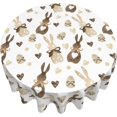 thumbnail image 2 of Easter Tablecloth Round 70 Inch Brwon Cream Love Heart Bunny Table Cloth,Stain Resistance Polyester Spring Rabbits Table Covers for Kitchen Dining,Small Tablecloth for Party Picnic, 2 of 6