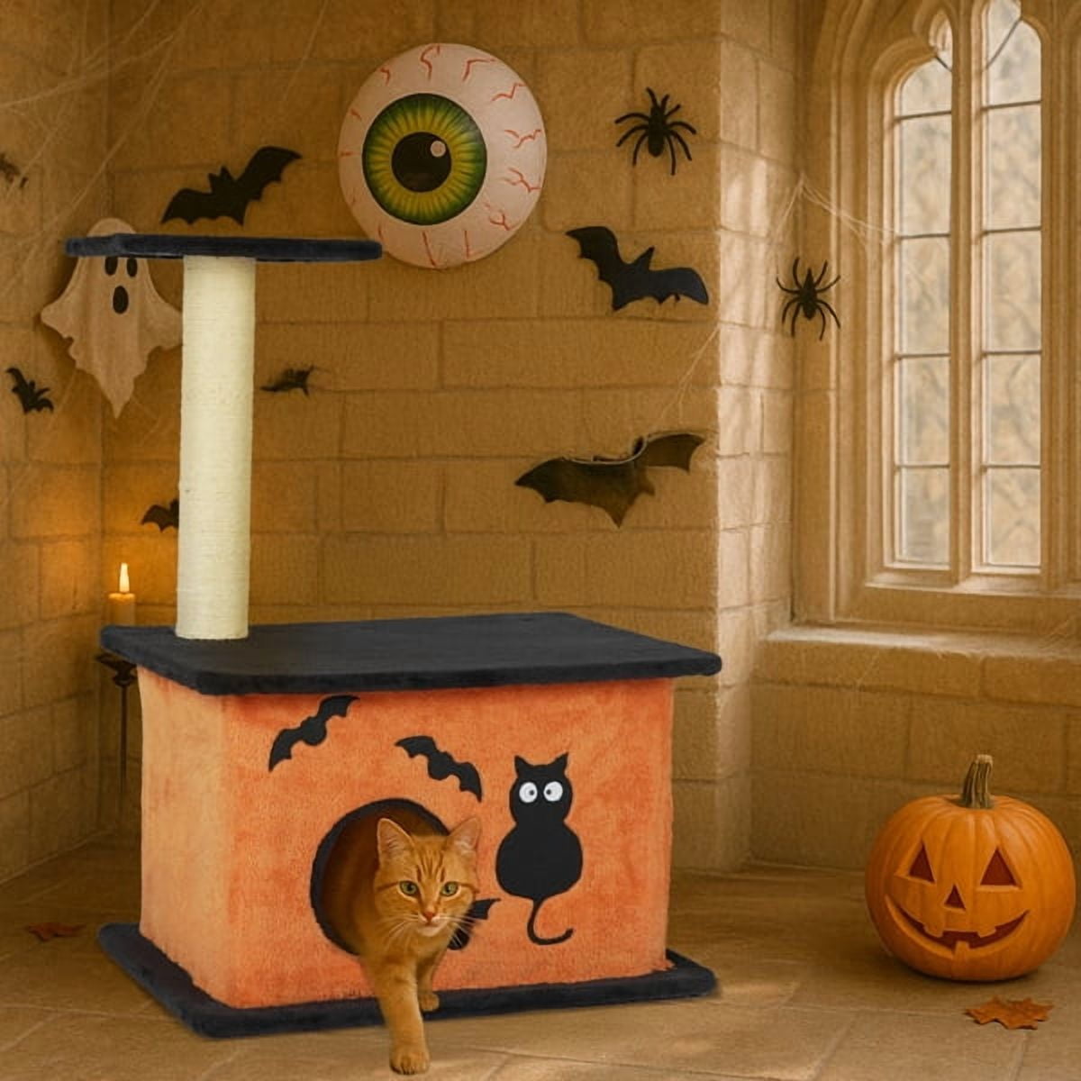 AsterOutdoor Halloween Cat Tree, Cat Tower Cat Tree for Indoor Cats with Spacious Cat Condo, Large Platform, Sisal Scratching Post, 33"