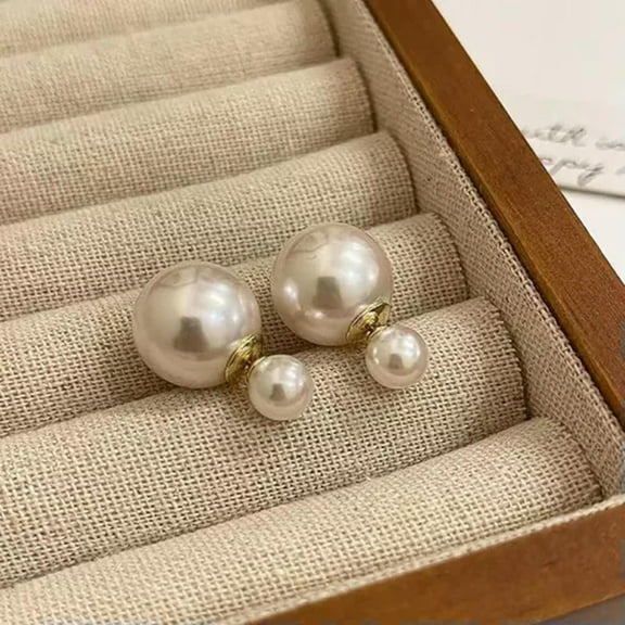 GKNET Fashion Double-sided Pearl Ball Stud Earrings For Women Elegant Banquet Jewe_yi-White-