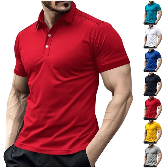Vetsdori Sports Polo Short Sleeve Shirts for Men Plain Red Pullover Summer Athletic Collared Round Outdoor Muscle Mens T-Shirts