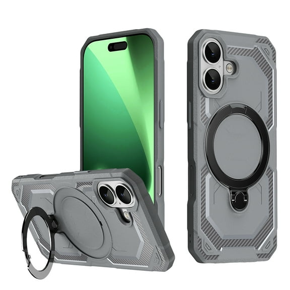 Compatible WIth iPhone 17 Phone Case,With Contractile Ring Kickstand,Support Mag-Safe,Military Grade Shockproof Anti-fall Anti-Scratch Rugged Heavy Duty Phone Case Cover,Gray