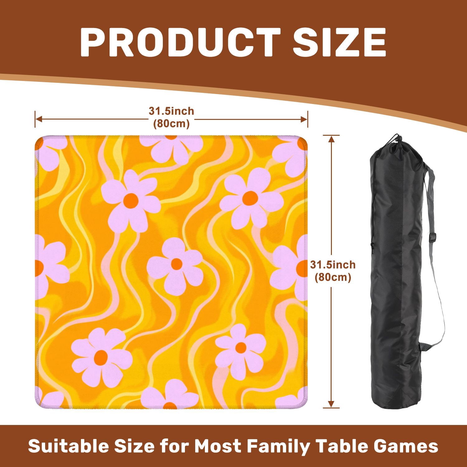 Mahjong Mat 31.5" x 31.5" Psychedelic swirl seamless 60s 70s style liquid groovy Non-Slip Noise Reduction American Mahjong Tiles Table Cover for Dominoes Poker Card Board Games Gift