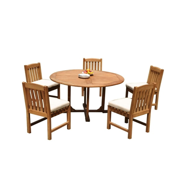 Grade-A Teak Dining Set: 5 Seater 6 Pc: 60" Round Table And 5 Devon Arm Chairs Outdoor Patio WholesaleTeak #51DV1206