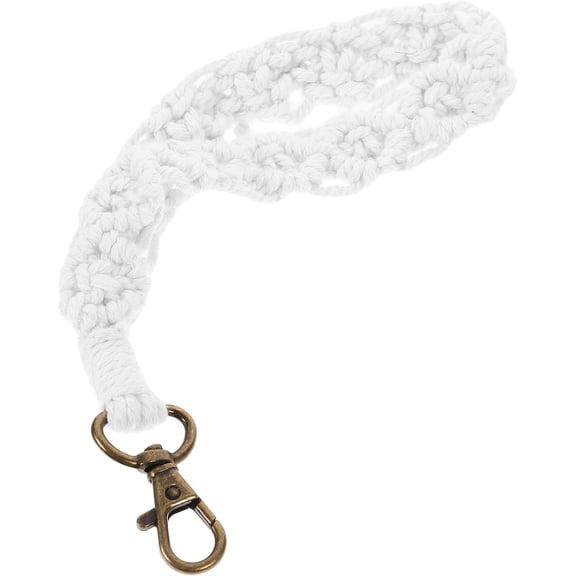Braided Daisy Flower Wristlet Keychain Handmade Cotton Woven Wrist Strap Lanyard for Women White