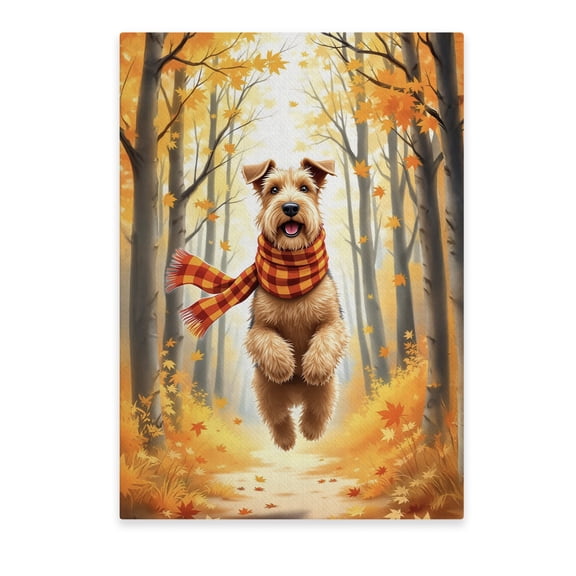 Welcome Fall Airedale Terrier Strolling Through the Autumn Maple Forest Vertical Matte Canvas Poster Dale Waterside Dog Lover Wall Art Home Decor - 12012