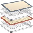 thumbnail image 1 of Plaque de Cuisson en Acier Inoxydable avec Rack Set & Tapis en Silicone, Jeu de 6[2 Feuilles + 2 Racks + 2 Tapis], Taille 9x7x1 Pouce, Plaque à Biscuits CPDD Plateau de Cuisson avec Rack de Refroidissement Non Toxique & Résistant, Coffre-Fort au Four, 1 of 7