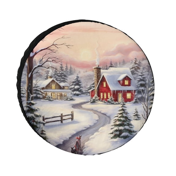 Camping Spare Tire Cover 12inch Farm Red American Farmhouse Weatherproof Wheel Protectors Xmas Merry Christmas Universal Fit for Trailer SUV Truck Camper Travel Trailer