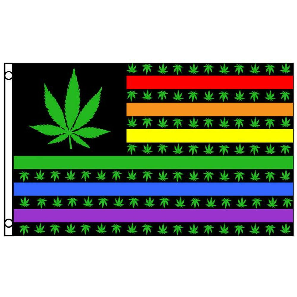 Rainbow Marijuana Pot Leaf USA Polyester 3x5 Foot Flag Weed Banner ...